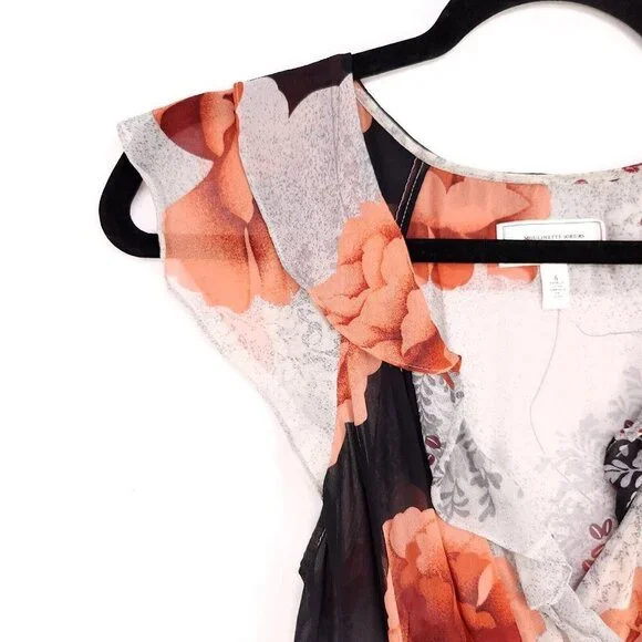 Moulinette Soeurs Anthropologie 100% Silk Dress Sheer Ruffle Floral Size 6 - Picture 13 of 14